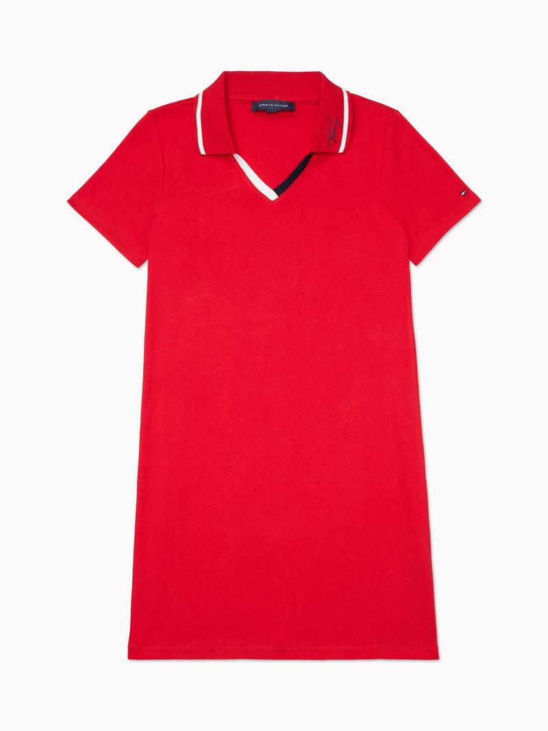 Női Tommy Hilfiger Curve Solid Polo Dresses Piros | HU 55PJJ